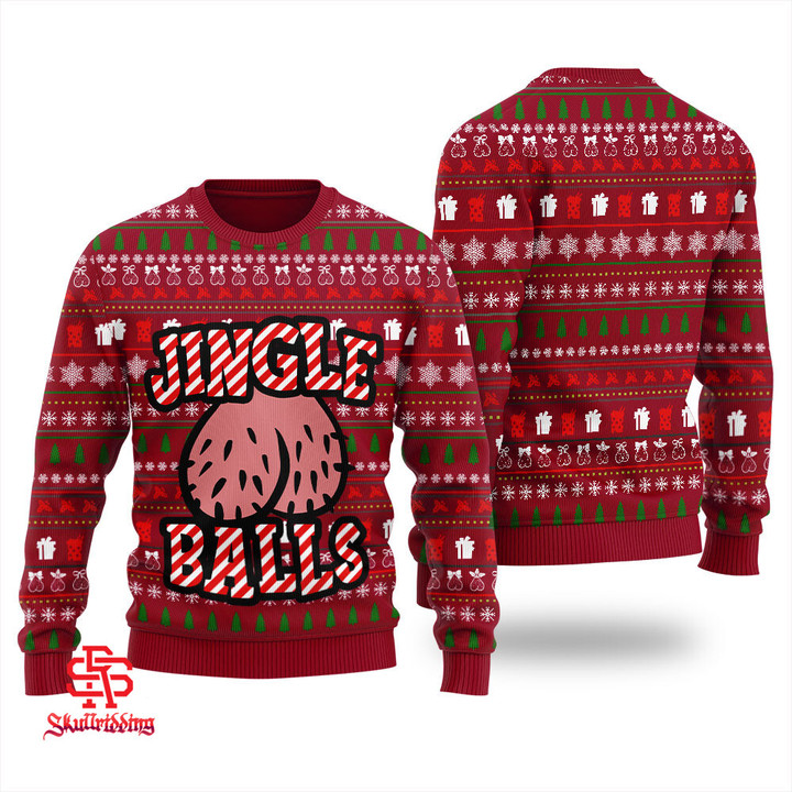 Jingle Balls Naughty Ugly Christmas Sweater Red