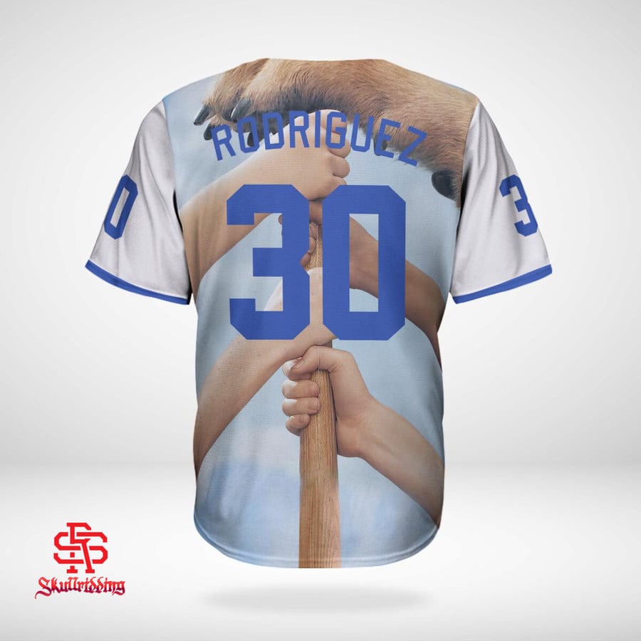 Mens Benny 'The Jet' Rodriguez Baseball Jersey Blue Shirt White S