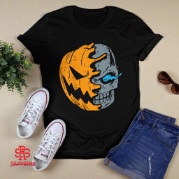Half Skull Pumpkin Face Cool Scary Jack O Lantern Halloween