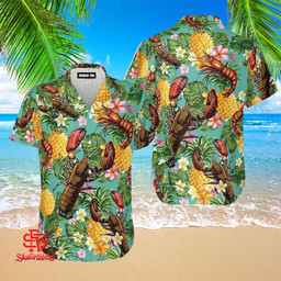 Lobster Tropical Pineaple Flowers Hawaiian Shirt