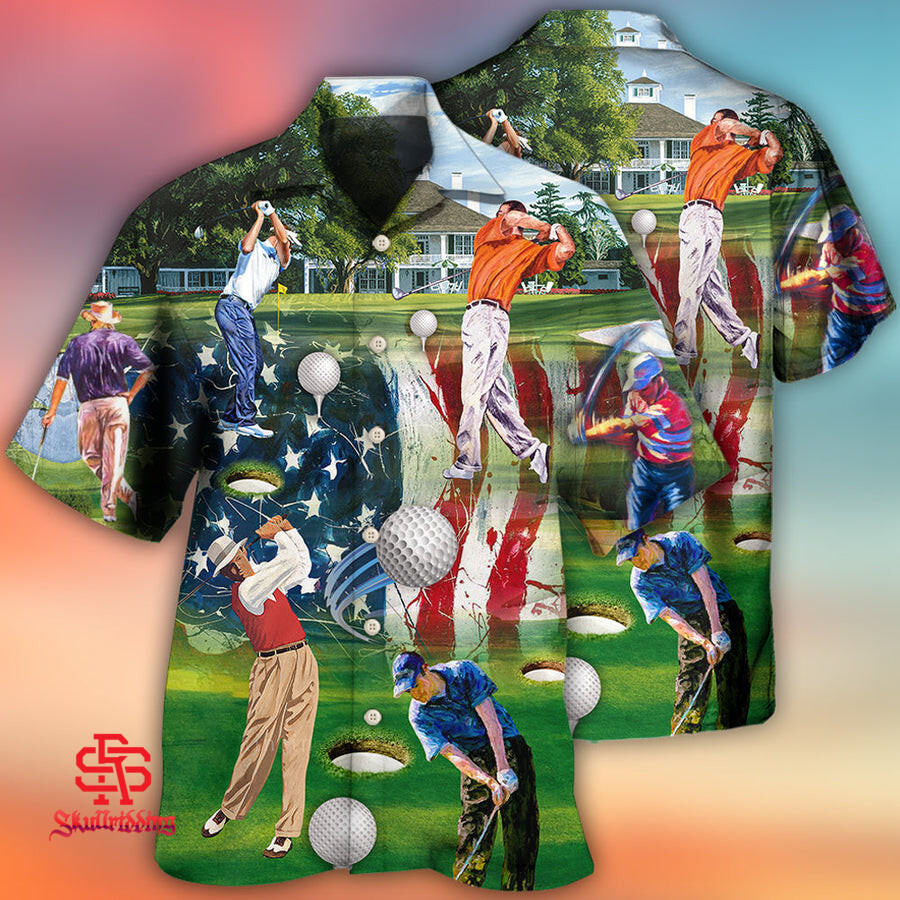 Golf Independence Day American Flag Hawaiian Shirt