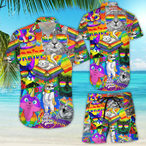 LGBT Gay Pride Rainbow Cat Purride Be You Hawaii Shirt