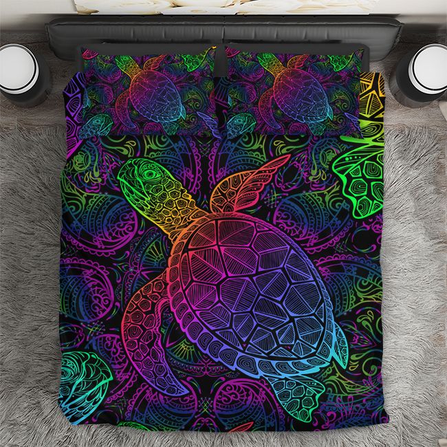 3D Sea Turtle Bedding Set 3PCS Duvet Cover Pillowcase-Rainbow Bedding set 50529QU
