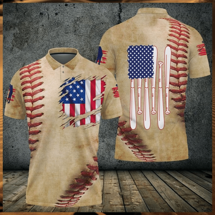 Baseball Ball American Flag All Over Print Polo Shirt - Casual Polo Shirt - Unique Gift Ideas - Meaningful Presents-QU