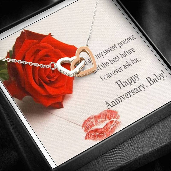 Happy Marriage Anniversary Interlocking Heart Necklace Silver Gold Chain, Best Gift Idea, Christmas gifts, Birthday gift
