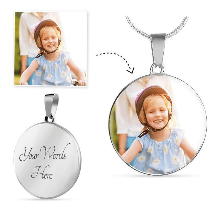 Personalized Photo Picture Circle Necklace Engraved, Photo Necklace Memorial, Custom Photo Heart Necklace, Remembrance Necklace Luxury Necklace Steel/Gold Chain, Best Gift Idea, Christmas gifts