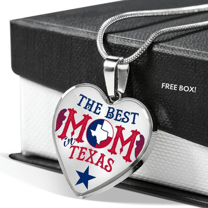 The Best mom in Texas Premium Heart Pendant Luxury Necklace Steel/Gold Chain, Best Gift Idea, Christmas gifts