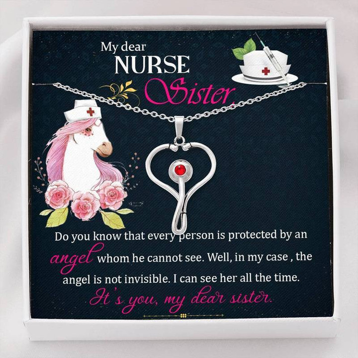 Stethoscope Swarovski Necklace - My Dear Nurse Sister Gifts for Nurse, Nurse Birthday Gifts, Christmas gift for Nurses