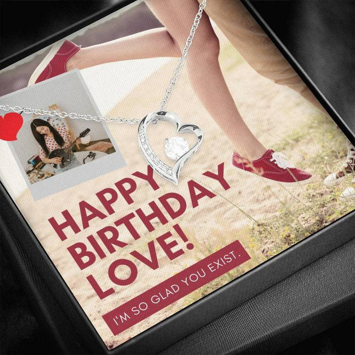 Happy Birthday Love with custom photo Necklace Gold Finish Chain, Best Gift Idea, Christmas gifts