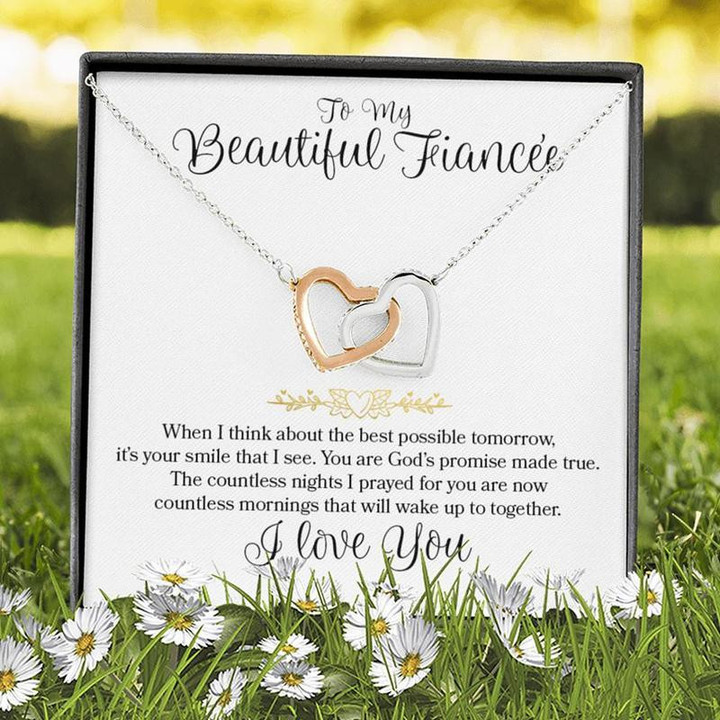 Interlocking Hearts - To My Beautiful fiancee Interlocking Heart Necklace Steel/ Gold Chain, Best Gift Idea, Christmas gifts