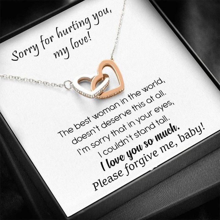 Sorry My Love Interlocking Hearts SO46 Interlocking Heart Necklace Silver Gold Chain, Best Gift Idea, Christmas gifts, Birthday gift
