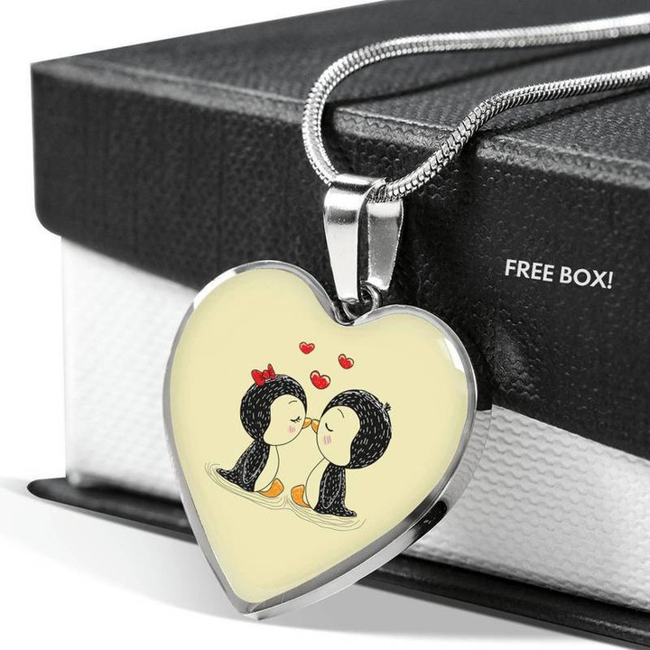 Penguin Couple - Heart Pendant & Luxury Necklace Luxury Necklace Steel/Gold Chain, Best Gift Idea, Christmas gifts