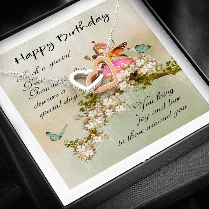 Great Granddaughter Fairy Birthday Card With Bloss Interlocking Heart Necklace Steel/ Gold Chain, Best Gift Idea, Christmas gifts