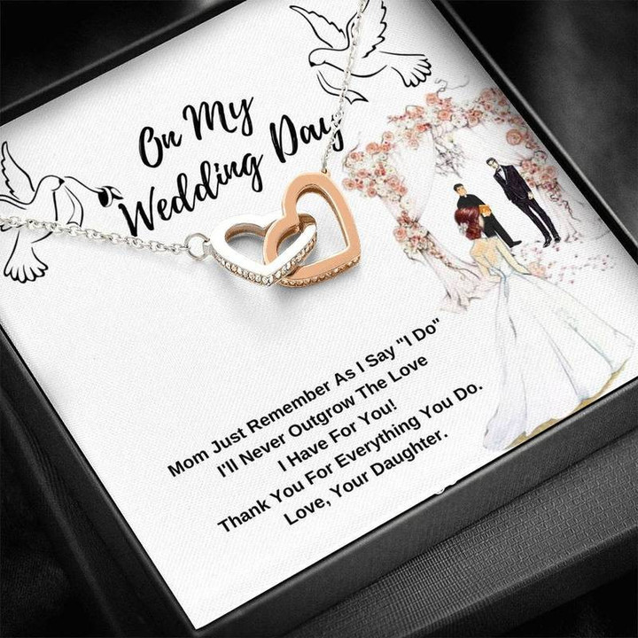 On My Wedding Day-  Mom Thank You For Everything You Do Interlocking Heart Necklace Steel/ Gold Chain, Best Gift Idea, Christmas gifts
