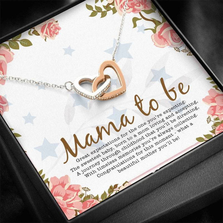 New Mom - Great Expectation Interlocking Heart Necklace Steel/ Gold Chain, Best Gift Idea, Christmas gifts
