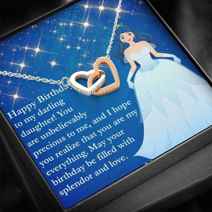 Happy Birthday My Daughter Interlocking Heart Necklace Silver Gold Chain, Best Gift Idea, Christmas gifts, Birthday gift
