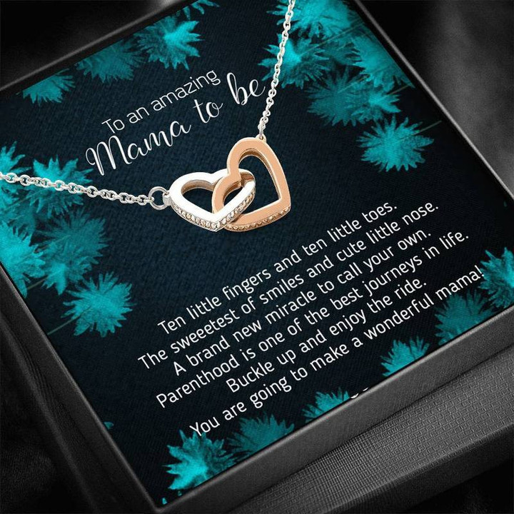 New Mom - Interlock - Ten Little Fingers Interlocking Heart Necklace Steel/ Gold Chain, Best Gift Idea, Christmas gifts