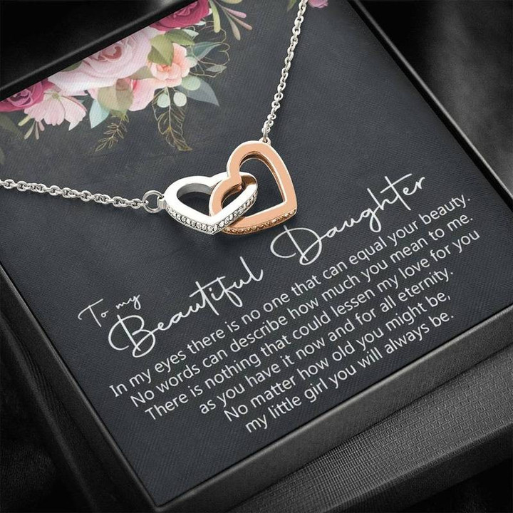 To My Beautiful Daughter Interlocking Heart Necklace Silver Gold Chain, Best Gift Idea, Christmas gifts, Birthday gift-VU00624