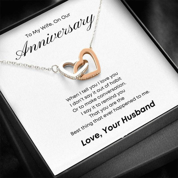 Interlocking Hearts Anniversary Necklace & Message Gift Box Interlocking Heart Necklace Steel/ Gold Chain, Best Gift Idea, Christmas gifts