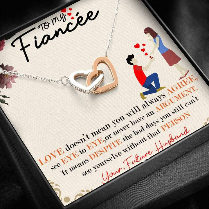 Interlocking Heart Necklace For Your Fiancee Interlocking Heart Necklace Silver Gold Chain, Best Gift Idea, Christmas gifts, Birthday gift