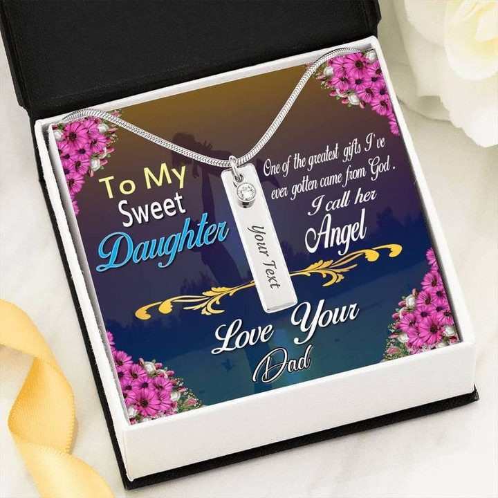 To My Sweet Daughter - One of the greatest gifts I've ever gotten came from God. I call her Angel - Love Your Dad - Personalized Birthstone Necklace with Message Card Gift for Christmas, Gift idea for family,Jewelry Made in US