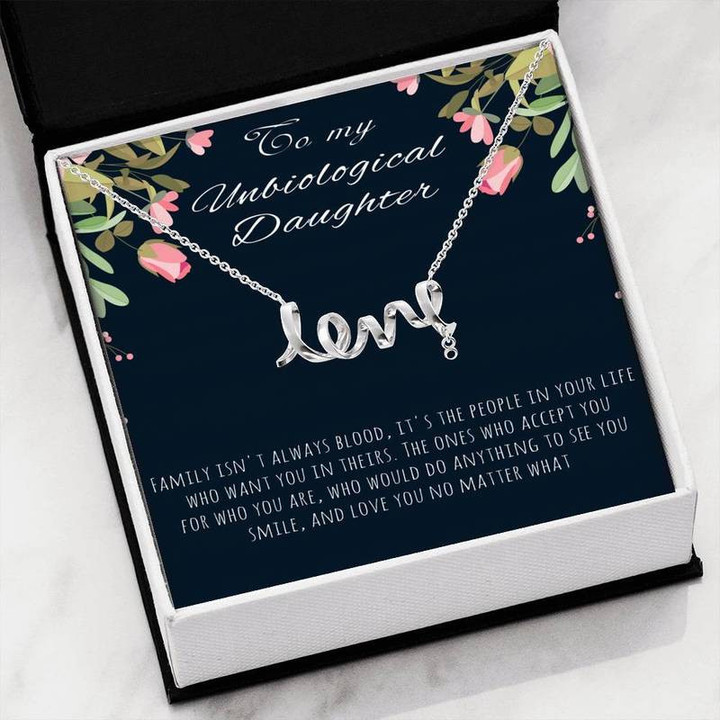 Unbiological Daughter Gift, Step Daughter Gift, Stepdaughter Necklace, Daughter Jewelry, Birthday Gift Idea, 14kt Gold Filled Rose Silver Gift for Christmas, Gift idea for family,Jewelry Made in US