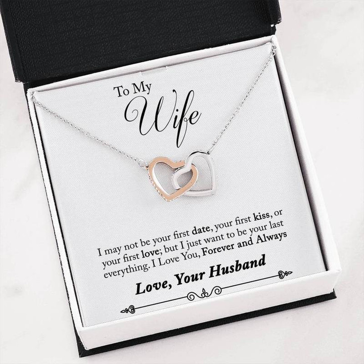 for Wife-I Love You, Forever and Always Interlocking Heart Necklace Steel/ Gold Chain, Best Gift Idea, Christmas gifts