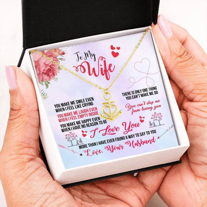 To Wife You Make Me Smile .316 Surgical Steel Necklace Anchor Necklace Steel/Gold Chain, Best Gift Idea, Christmas gifts, Birthday gift