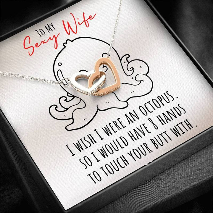 Funny Message Card With Awesome Necklace for Sexy Wife Interlocking Heart Necklace Silver Gold Chain, Best Gift Idea, Christmas gifts, Birthday gift