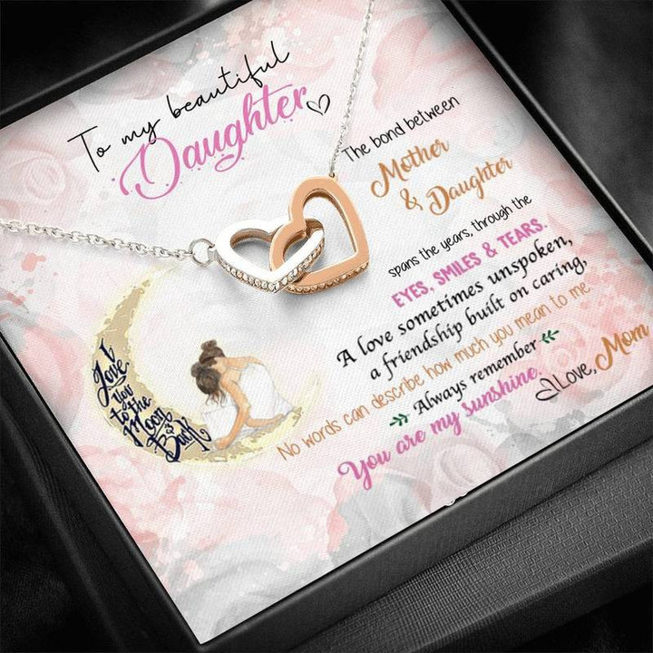 Beautiful Daughter Two Heart Interlocking Heart Necklace Silver Gold Chain, Best Gift Idea, Christmas gifts, Birthday gift