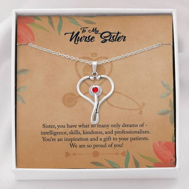 "To My Nurse Sister" Stethoscope Necklace - With Message Card Gifts for Nurse, Nurse Birthday Gifts, Christmas gift for Nurses