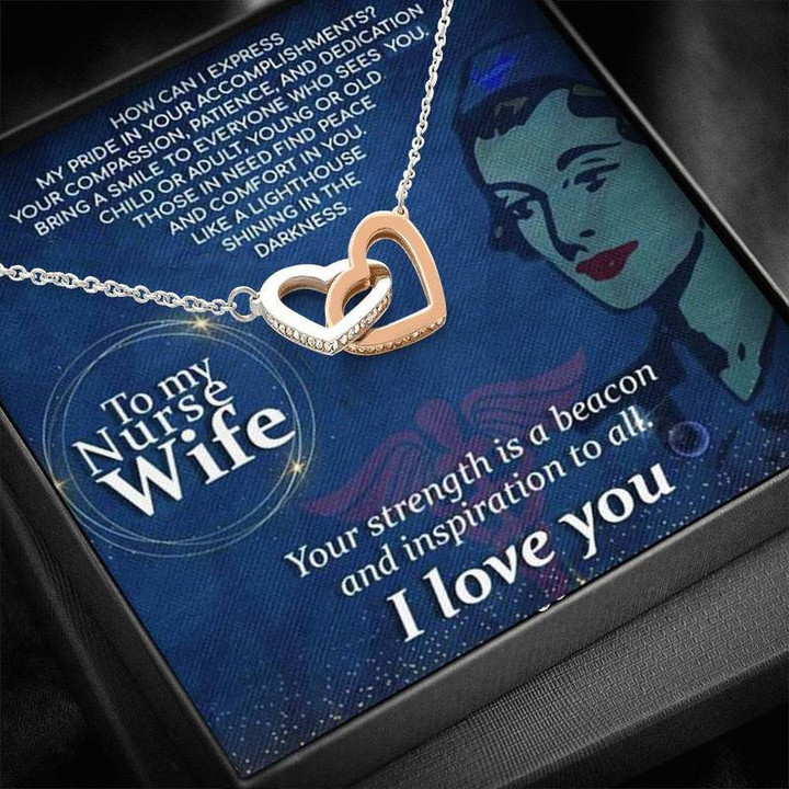 To My Nurse Wife | Best gift for Nurse Wife | Interlocking Heart Necklace Silver Gold Chain, Best Gift Idea, Christmas gifts, Birthday gift