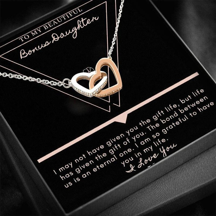 Bonus Daughter, I'm So Grateful To Have You (Interlocking Heart Necklace With Gift Box Message) RuddyCheeks  jewelry Best Gift Idea-NA00343