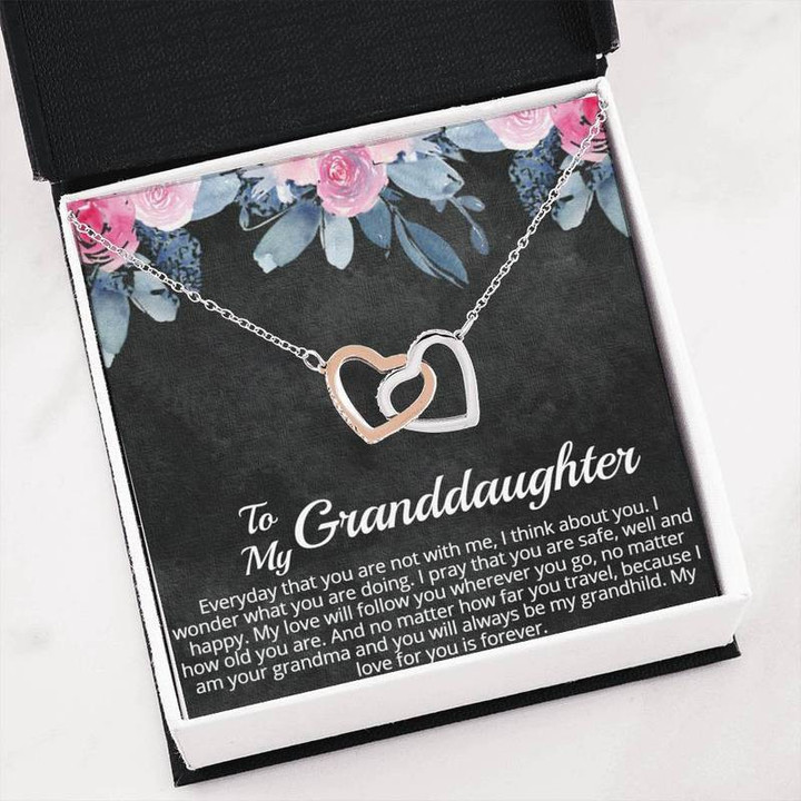 To My Granddaughter - My Love Will Follow You - Interlocking Hearts Necklace Gift for Christmas, Gift idea for family,Jewelry Made in US