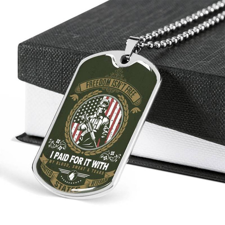 Freedom ISN'T Free -Veteran Dog Tag Necklace Men Dog Tag Military Ball Chain Father's Day Idea, Gift for Father, Husband, Son
