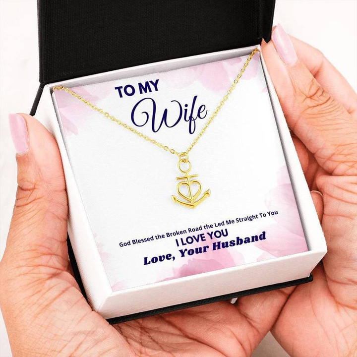 To My Wife Love Your Husband Anchor Necklace Steel/Gold Chain, Best Gift Idea, Christmas gifts, Birthday gift