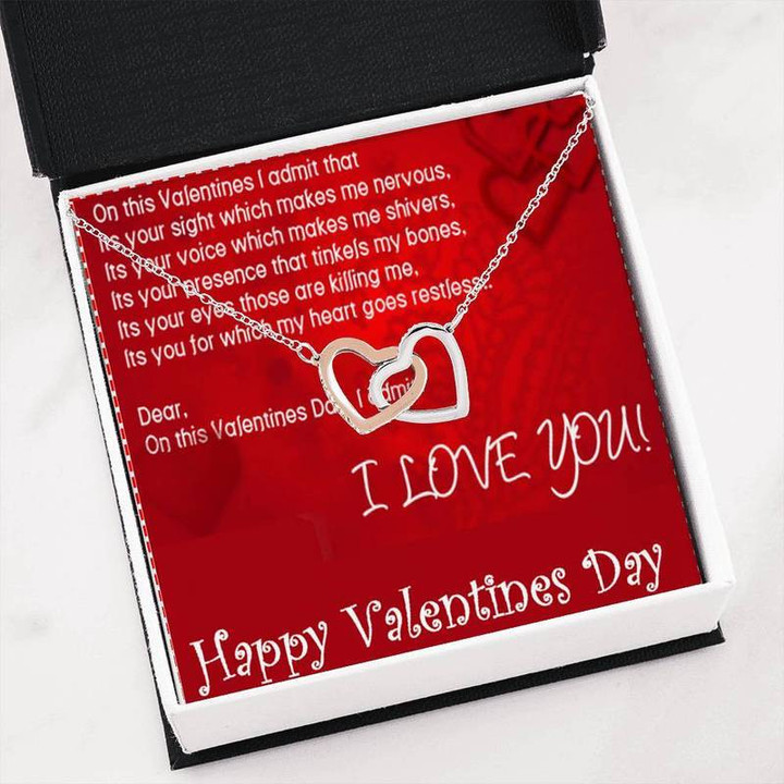 Valentines Interlocking Hearts Necklace With Free Message Card My Heart Goes Restless Gift for Christmas, Gift idea for family,Jewelry Made in US