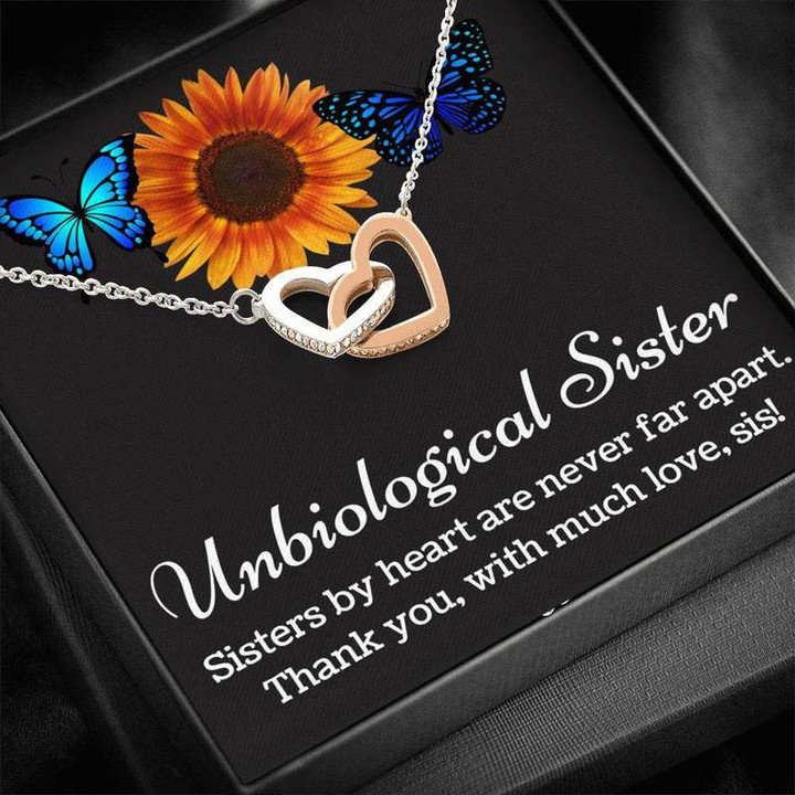 Unbiological Sister Necklace Interlocking Heart Necklace Silver Gold Chain, Best Gift Idea, Christmas gifts, Birthday gift