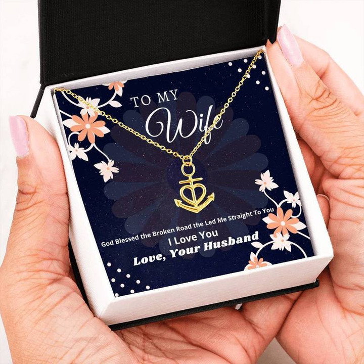 To My Wife Love Your Husband Anchor Necklace Steel/Gold Chain, Best Gift Idea, Christmas gifts, Birthday gift
