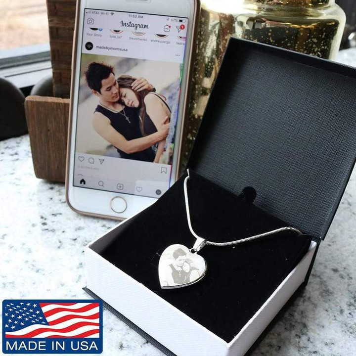 Custom Photo Etched - Heart Necklace Best Gift Idea