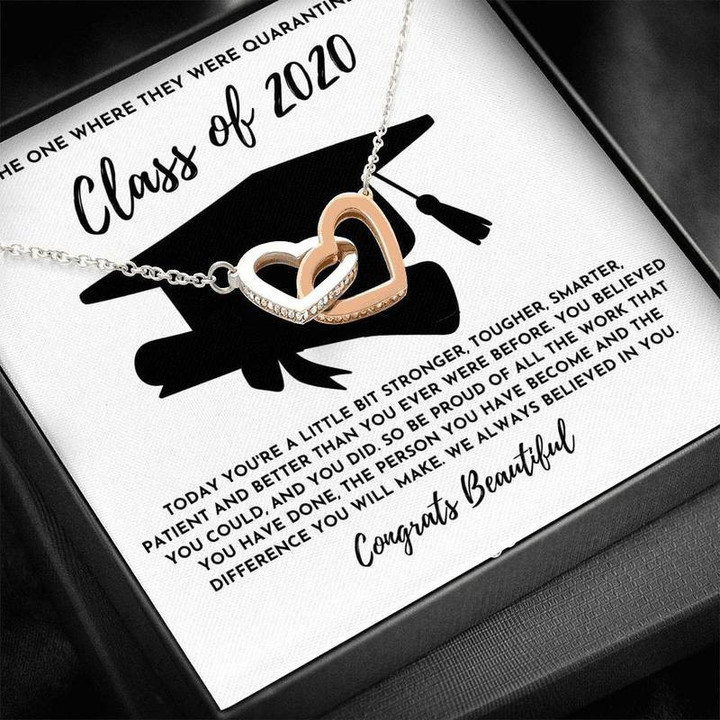 Class of  Graduation Necklace Interlocking Heart Necklace Steel/ Gold Chain, Best Gift Idea, Christmas gifts