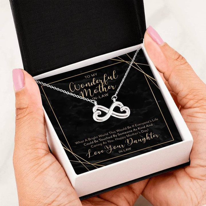 To My Wonderful Mother In-Law - Happy Mother's Day - What A Bright World (Infinity Heart  Necklace) Gift for Christmas, Gift idea for family,Jewelry Made in US