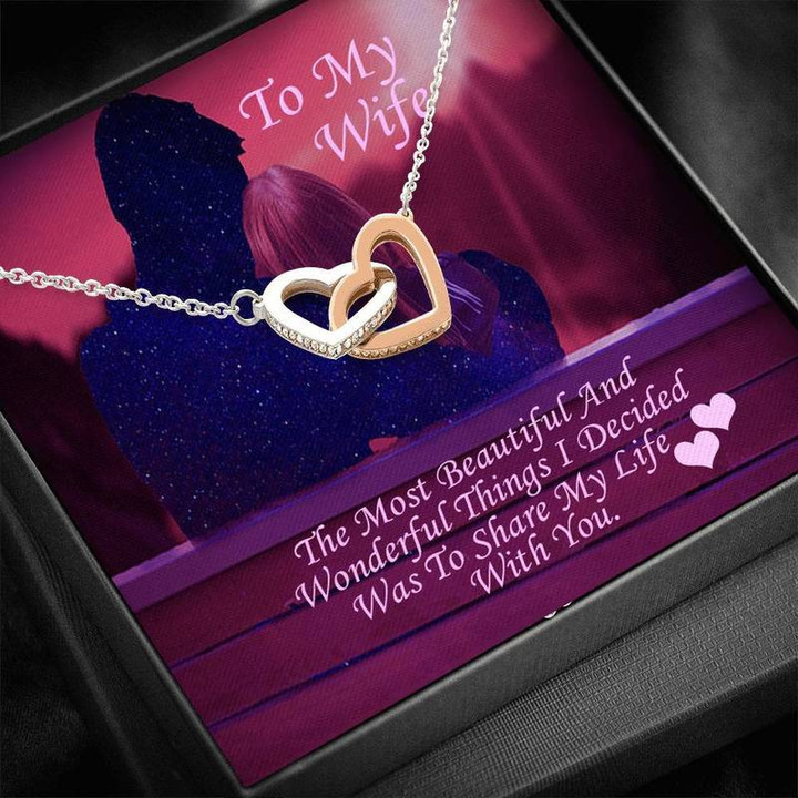 To My Wife Necklace, Husband To Wife, Gift For My Wife, Romantic Wife Gift, Wife Birthday Surprise, Wife Appreciation, Necklace For My Wife Interlocking Heart Necklace Silver Gold Chain, Best Gift Idea, Christmas gifts, Birthday gift