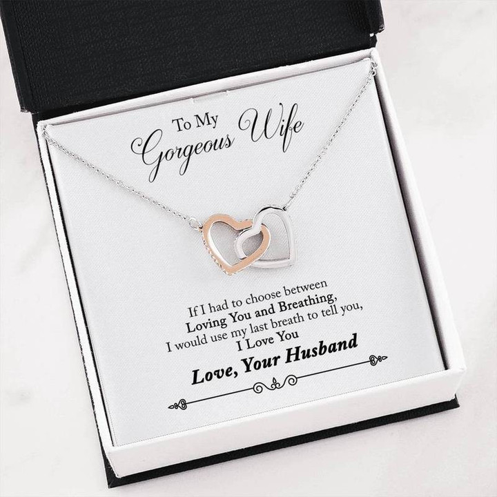 To My Gorgeous Wife from Husband gift Interlocking Hearts Necklace to your Wife Gift for Christmas, Gift idea for family,Jewelry Made in US