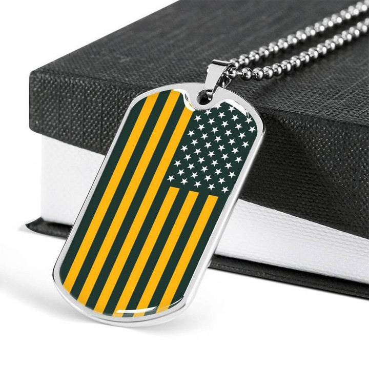 USA Flag Dog Tag Necklace Green and Yellow Gift for Christmas, Gift idea for family,Jewelry Made in US