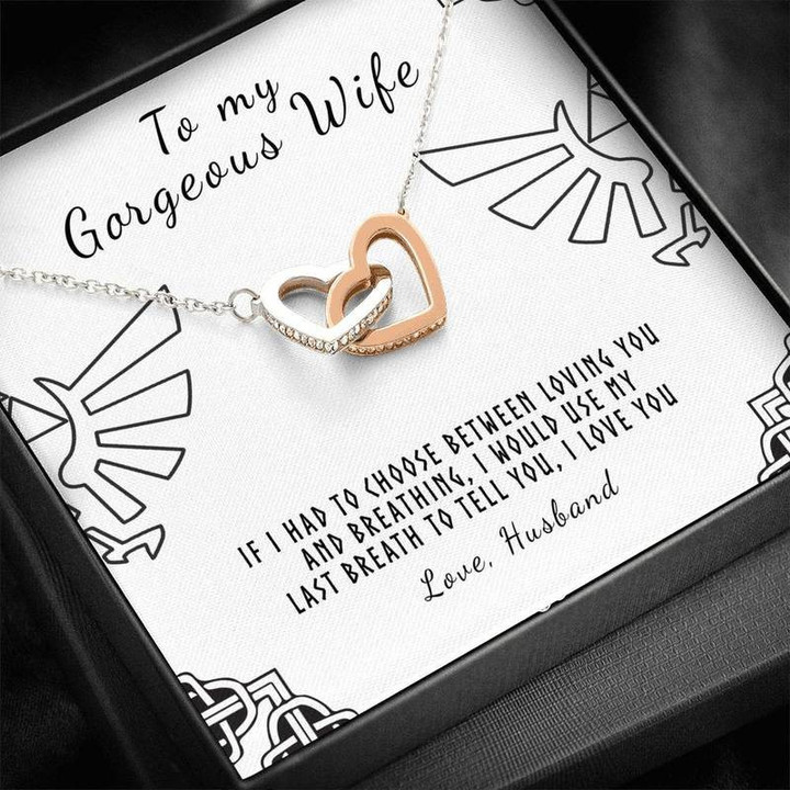 to my wife Interlocking Heart Necklace Silver Gold Chain, Best Gift Idea, Christmas gifts, Birthday gift