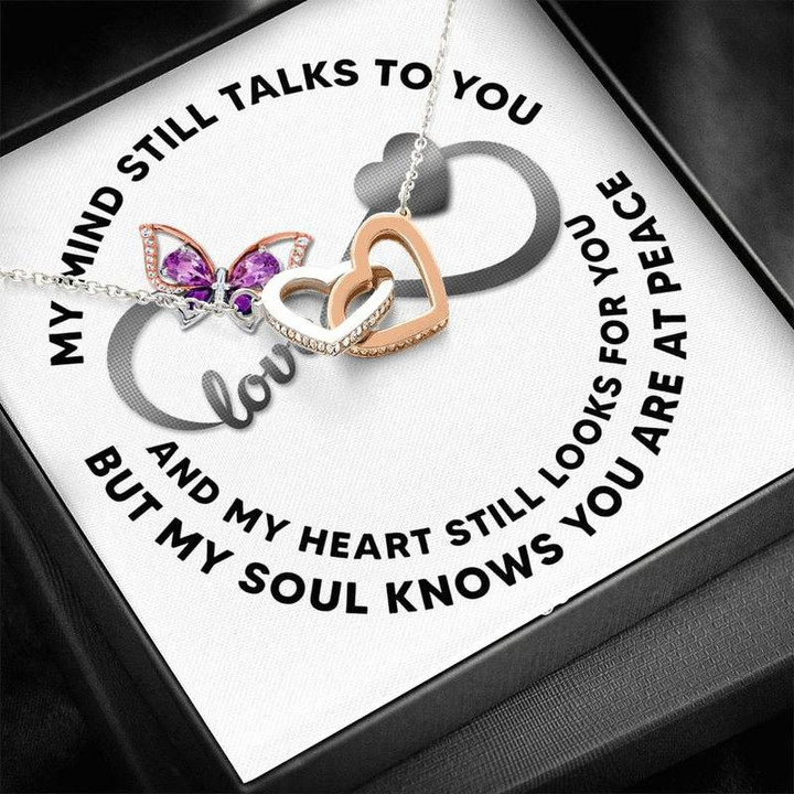 Family Butterfly My Mind Still Talks To You - Interlocking Hearts Necklace With Gift Box Message - RuddyCheeks  Jewelry Best Gift Idea GI-NA00259-05