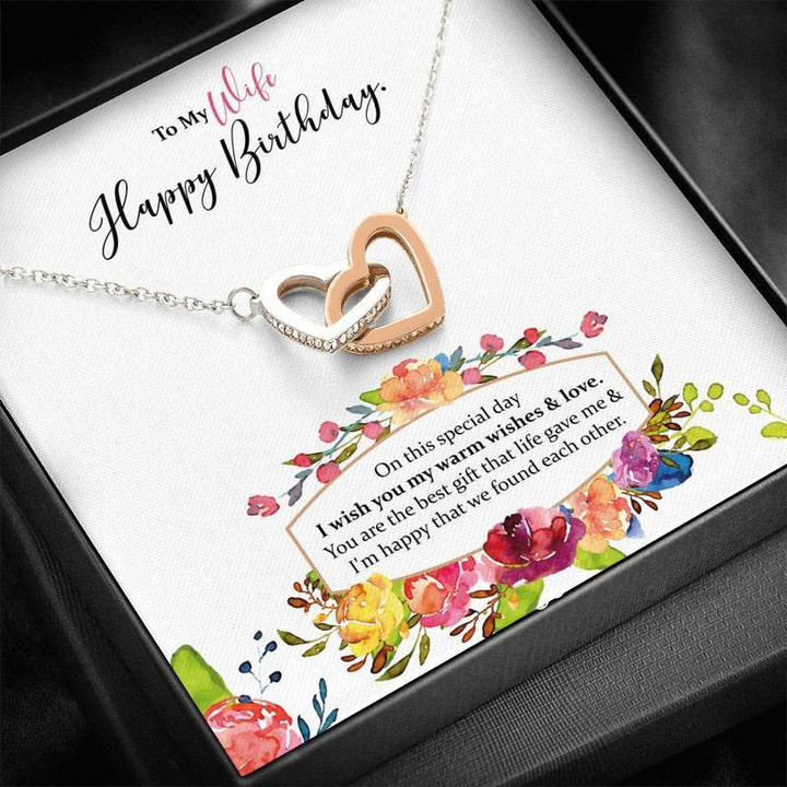 Birthday Gift for Wife (ID2) Interlocking Heart Necklace Silver Gold Chain, Best Gift Idea, Christmas gifts, Birthday gift