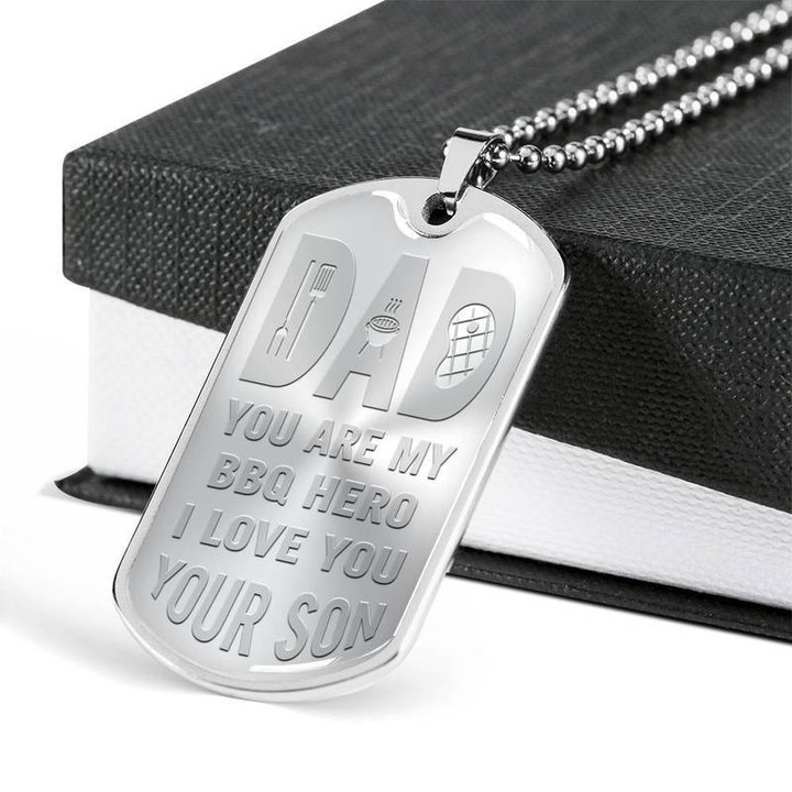 DAD You Are My BBQ Hero Dog Tag Necklace Men Dog Tag Military Ball Chain Father's Day Idea, Gift for Father, Husband, Son