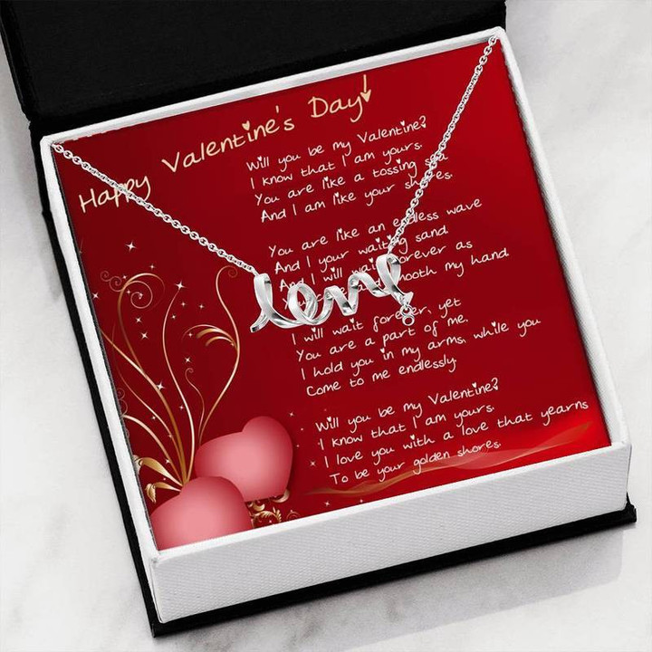Valentines Scripted Love Necklace With Free Message Card Will you my valentine Gift for Christmas, Gift idea for family,Jewelry Made in US
